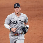 Jul 15, 2025; Cumberland, Georgia, USA; American League outfielder Aaron Judge (99) of the New York Yankees runs to the dugout during the third inning during the 2025 MLB All Star Game at Truist Park. Mandatory Credit: Dale Zanine-Imagn Images