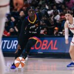Jul 27, 2025; Washington, District of Columbia, USA; Phoenix Mercury guard Kahleah Copper (2) dribbles the ball while Washington Mystics guard Jade Melbourne (5) defends in the third quarter at CareFirst Arena.