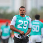 Jul 28, 2025; Miami Gardens, MI, USA; Miami Dolphins safety Minkah Fitzpatrick (29) looks on from the field during training camp at Baptist Health Training Complex. Mandatory Credit: Sam Navarro-Imagn Images
