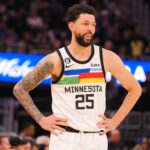 Feb 26, 2023; San Francisco, California, USA; Minnesota Timberwolves guard Austin Rivers (25) between plays against the Golden State Warriors during the fourth quarter at Chase Center.
