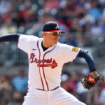 Sep 8, 2024; Cumberland, Georgia, USA; Atlanta Braves pitcher Jesse Chavez (60) pitches the ball against the Toronto Blue Jays during the ninth inning at Truist Park.