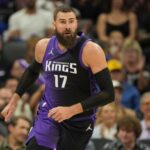 Apr 11, 2025; Sacramento, California, USA; Sacramento Kings center Jonas Valanciunas (17) during the third quarter against the Los Angeles Clippers at Golden 1 Center.