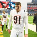 Dec 15, 2024; Nashville, Tennessee, USA; Cincinnati Bengals defensive end Trey Hendrickson (91) exhales as he leaves the field against the Tennessee Titans post game at Nissan Stadium.