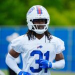 Buffalo Bills Maxwell Hairston jogs to another area of the field during voluntary workout at their practice facility on May 27, 2025.