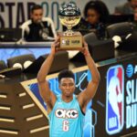 Feb 16, 2019; Charlotte, NC, USA; Oklahoma City Thunder forward Hamidou Diallo celebrates after winning the AT&T Slam Dunk Contest at the NBA All-Star Saturday Night at Spectrum Center.