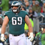 Dec 4, 2022; Philadelphia, Pennsylvania, USA; Philadelphia Eagles center Landon Dickerson (69) against the Tennessee Titans at Lincoln Financial Field.