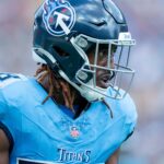 Tennessee Titans cornerback L'Jarius Sneed (38) heads off the field after a goal-line stop against the p/ during their game at Nissan Stadium in Nashville, Tenn., Sunday, Sept. 22, 2024.
