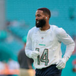 Nov 24, 2024; Miami Gardens, Florida, USA; Miami Dolphins wide receiver Odell Beckham Jr. (3) runs on the field before the game against the New England Patriots at Hard Rock Stadium. Mandatory Credit: Sam Navarro-Imagn Images