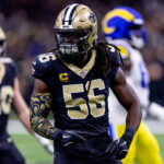 Dec 1, 2024; New Orleans, Louisiana, USA; New Orleans Saints linebacker Demario Davis (56) looks on again the Los Angeles Rams during the second half at Caesars Superdome.