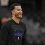 Apr 13, 2025; Atlanta, Georgia, USA; Orlando Magic guard Caleb Houstan (2) on the court before the game against the Atlanta Hawks at State Farm Arena.