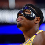 Apr 30, 2025; Los Angeles, California, USA; Los Angeles Lakers forward Rui Hachimura (28) during the second half in game five of first round for the 2025 NBA Playoffs at Crypto.com Arena.