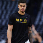 May 9, 2025; Denver, Colorado, USA; Denver Nuggets forward Michael Porter Jr. (1) before the game against the Oklahoma City Thunder during game three of the second round for the 2025 NBA Playoffs at Ball Arena. Mandatory Credit: Ron Chenoy-Imagn Images