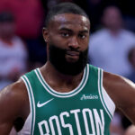 Jaylen Brown Celtics Evoluçãpo - May 16, 2025; New York, New York, USA; Boston Celtics guard Jaylen Brown (7) reacts during the second quarter of game six in the second round of the 2025 NBA Playoffs against the New York Knicks at Madison Square Garden. Mandatory Credit: Brad Penner-Imagn Images