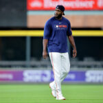 Jun 24, 2025; Houston, Texas, USA; Houston Astros left fielder Yordan Alvarez (44) works out prior to the game against the Philadelphia Phillies at Daikin Park. Mandatory Credit: Erik Williams-Imagn Images