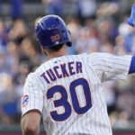 Jul 19, 2025; Chicago, Illinois, USA; Chicago Cubs outfielder Kyle Tucker (30) gestures after hitting a home run against the Boston Red Sox during the first inning at Wrigley Field. Mandatory Credit: David Banks-Imagn Images