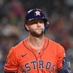 Jul 23, 2025; Phoenix, Arizona, USA; Houston Astros first base Christian Walker (8) looks on after striking out in the first inning against the Arizona Diamondbacks at Chase Field. Mandatory Credit: Matt Kartozian-Imagn Images