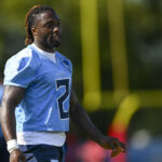 Jul 24, 2025; Nashville, TN, USA; Tennessee Titans running back Tyjae Spears (2) talking during training camp at Ascension Saint Thomas Sports Park. Mandatory Credit: Steve Roberts-Imagn Images