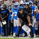 Detroit Lions head coach Dan Campbell reacts to a play against LA Chargers during the second half of the Hall of Fame Game at Tom Benson Hall of Fame Stadium in Canton, Ohio on Thursday, July 31, 2025.