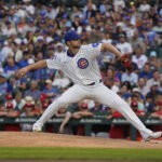 Aug 4, 2025; Chicago, Illinois, USA; Chicago Cubs pitcher Michael Soroka (41) throws the ball against the Cincinnati Reds during the first inning at Wrigley Field. Mandatory Credit: David Banks-Imagn Images