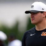 Cincinnati Bengals defensive end Trey Hendrickson (91) walks the field at Cincinnati Bengals practice in Cincinnati on Tuesday, Aug. 5, 2025.
