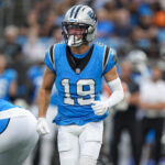 Aug 8, 2025; Charlotte, North Carolina, USA; Carolina Panthers wide receiver Adam Thielen (19) goes in motion against the Cleveland Browns during the first quarter at Bank of America Stadium. Mandatory Credit: Jim Dedmon-Imagn Images