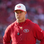 Aug 9, 2025; Santa Clara, California, USA; San Francisco 49ers running back Christian McCaffrey (23) warms up before the game against the Denver Broncos at Levi's Stadium. Mandatory Credit: David Gonzales-Imagn Images