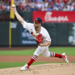 Aug 10, 2025; St. Louis, Missouri, USA; St. Louis Cardinals starting pitcher Sonny Gray (54) pitches against the Chicago Cubs during the first inning at Busch Stadium. Mandatory Credit: Jeff Curry-Imagn Images
