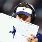Aug 16, 2025; Arlington, Texas, USA; Dallas Cowboys head coach Brian Schottenheimer during the second half against the Baltimore Ravens at AT&T Stadium. Mandatory Credit: Kevin Jairaj-Imagn Images
