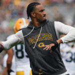 Aug 23, 2025; Green Bay, Wisconsin, USA; Green Bay Packers quarterback Jordan Love (10) throws a pass during warmups prior to the game against the Seattle Seahawks at Lambeau Field. Mandatory Credit: Jeff Hanisch-Imagn Images