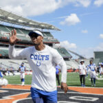 Aug 23, 2025; Cincinnati, Ohio, USA; Indianapolis Colts quarterback Anthony Richardson Sr. (5) leaves the field after defeating the Cincinnati Bengals at Paycor Stadium. Mandatory Credit: Christine Tannous-USAToday Network via Imagn Images