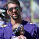 Oct 9, 2016; Baltimore, MD, USA; United States olympian Michael Phelps and his son Boomer attend the Washington Redskins game against the Baltimore Ravens at M&T Bank Stadium.