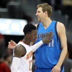 Schroder Nowitzki Alemanha Mar 1, 2017; Atlanta, GA, USA; Atlanta Hawks guard Dennis Schroder (17) greets Dallas Mavericks forward Dirk Nowitzki (41) before their game at Philips Arena. Mandatory Credit: Jason Getz-USA TODAY Sports