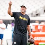 Aug 9, 2025; Jacksonville, Florida, USA; Pittsburgh Steelers quarterback Aaron Rodgers (8) during warm ups before a preseason game against the Jacksonville Jaguars at EverBank Stadium.