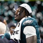 Feb 9, 2025; New Orleans, LA, USA; Philadelphia Eagles wide receiver A.J. Brown (11) celebrates after defeating the Kansas City Chiefs during Super Bowl LIX at Ceasars Superdome.