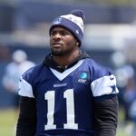 Jul 26, 2025; Oxnard, CA, USA; Dallas Cowboys defensive end Micah Parsons (11) at training camp at the River Ridge Fields.