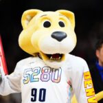 Feb 5, 2025; Denver, Colorado, USA; Denver Nuggets mascot Rocky performs in the second half against the New Orleans Pelicans at Ball Arena.