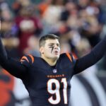 Sep 23, 2024; Cincinnati, Ohio, USA; Cincinnati Bengals defensive end Trey Hendrickson (91) warms up before a game against the Washington Commanders at Paycor Stadium.