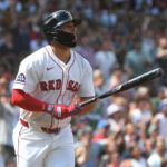Aug 17, 2025; Boston, Massachusetts, USA; Boston Red Sox right fielder Wilyer Abreu (52) hits a two run home run during the fourth inning against the Miami Marlins at Fenway Park.