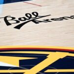 Dec 28, 2020; Denver, Colorado, USA; General view of the arena logo on the court of Ball Arena before the game between the Houston Rockets against the Denver Nuggets. Mandatory Credit: Ron Chenoy-USA TODAY Sports