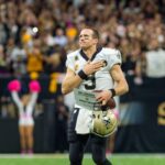 Drew Brees thanks the fans after breaking the NFL record for passing yards as The New Orleans Saints take on The Washington Redskins during Monday Night Football at the Mercedes-Benz Superdome. Monday, Oct. 8, 2018.