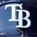 Aug 9, 2022; Milwaukee, Wisconsin, USA; The Tampa Bay Rays logo on a batting helmet prior to the game against the Milwaukee Brewers at American Family Field. Mandatory Credit: Jeff Hanisch-USA TODAY Sports