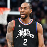 Jan 26, 2024; Toronto, Ontario, CAN; Los Angeles Clippers forward Kawhi Leonard (2) reacts to an official's call in the second half against the Toronto Raptors at Scotiabank Arena.