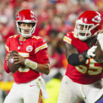 Sep 5, 2024; Kansas City, Missouri, USA; Kansas City Chiefs starting quarterback Patrick Mahomes (15) drops back to pass during the second half against the Baltimore Ravens at GEHA Field at Arrowhead Stadium. Mandatory Credit: Jay Biggerstaff-Imagn Images