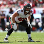 Sep 29, 2024; Tampa, Florida, USA; Tampa Bay Buccaneers guard Cody Mauch (69) lines up against the Philadelphia Eagles in the first quarter at Raymond James Stadium. Mandatory Credit: Nathan Ray Seebeck-Imagn Images