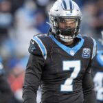 Dec 22, 2024; Charlotte, North Carolina, USA; Carolina Panthers linebacker Jadeveon Clowney (7) during the second half against the Arizona Cardinals at Bank of America Stadium.