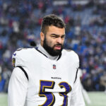 Jan 19, 2025; Orchard Park, New York, USA; Baltimore Ravens linebacker Kyle Van Noy (53) looks on during the first quarter against the Buffalo Bills in a 2025 AFC divisional round game at Highmark Stadium.
