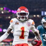 Chiefs Xavier Worthy pode ser desfalque contra os Eagles Feb 9, 2025; New Orleans, LA, USA; Kansas City Chiefs wide receiver Xavier Worthy (1) against the Philadelphia Eagles in Super Bowl LIX at Ceasars Superdome. Mandatory Credit: Mark J. Rebilas-Imagn Images