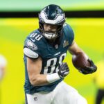 Feb 9, 2025; New Orleans, LA, USA; Philadelphia Eagles tight end Dallas Goedert (88) against the Kansas City Chiefs during Super Bowl LIX at Ceasars Superdome.