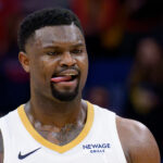 Mar 11, 2025; New Orleans, Louisiana, USA; New Orleans Pelicans forward Zion Williamson (1) licks his lips against the Los Angeles Clippers during the fourth quarter at Smoothie King Center.