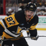 Apr 13, 2025; Pittsburgh, Pennsylvania, USA; Pittsburgh Penguins center Sidney Crosby (87) looks on before a face-off against the Boston Bruins during the third period at PPG Paints Arena. Mandatory Credit: Charles LeClaire-Imagn Images